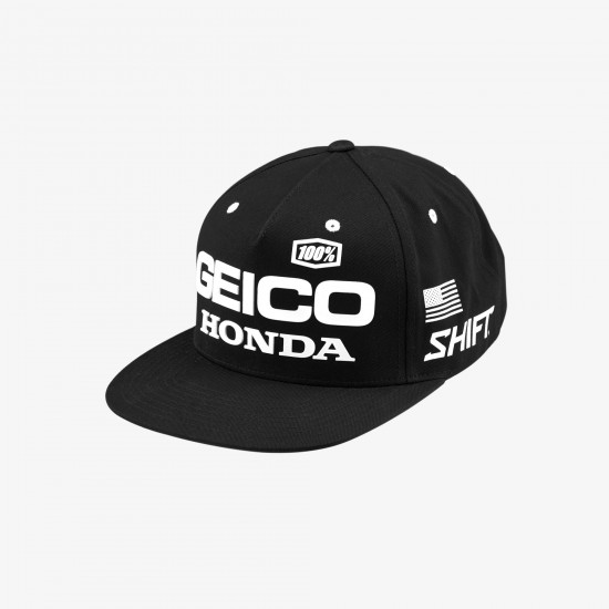 100% PODIUM Snapback Hat GEICO/HONDA Black/White OSFM